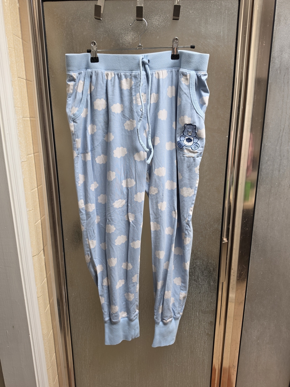 Blackmilk Light Blue Cloud Print Joggers with Bear Patch